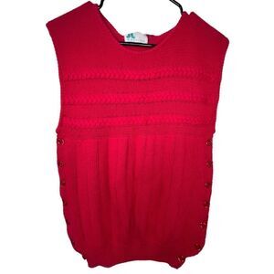 Vintage J.L. Edition Red Knit Sweater Vest With Button Up Sides